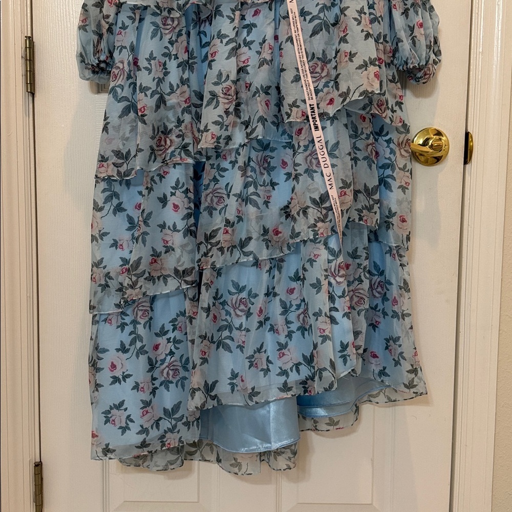 Mac Duggal 55880 Blue Puff Sleeve Floral Printed Dress Size 10 - Picture 11 of 12